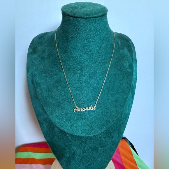 14k Gold over Sterling Silver “Amanda” Nameplate Necklace - Picture 1 of 5